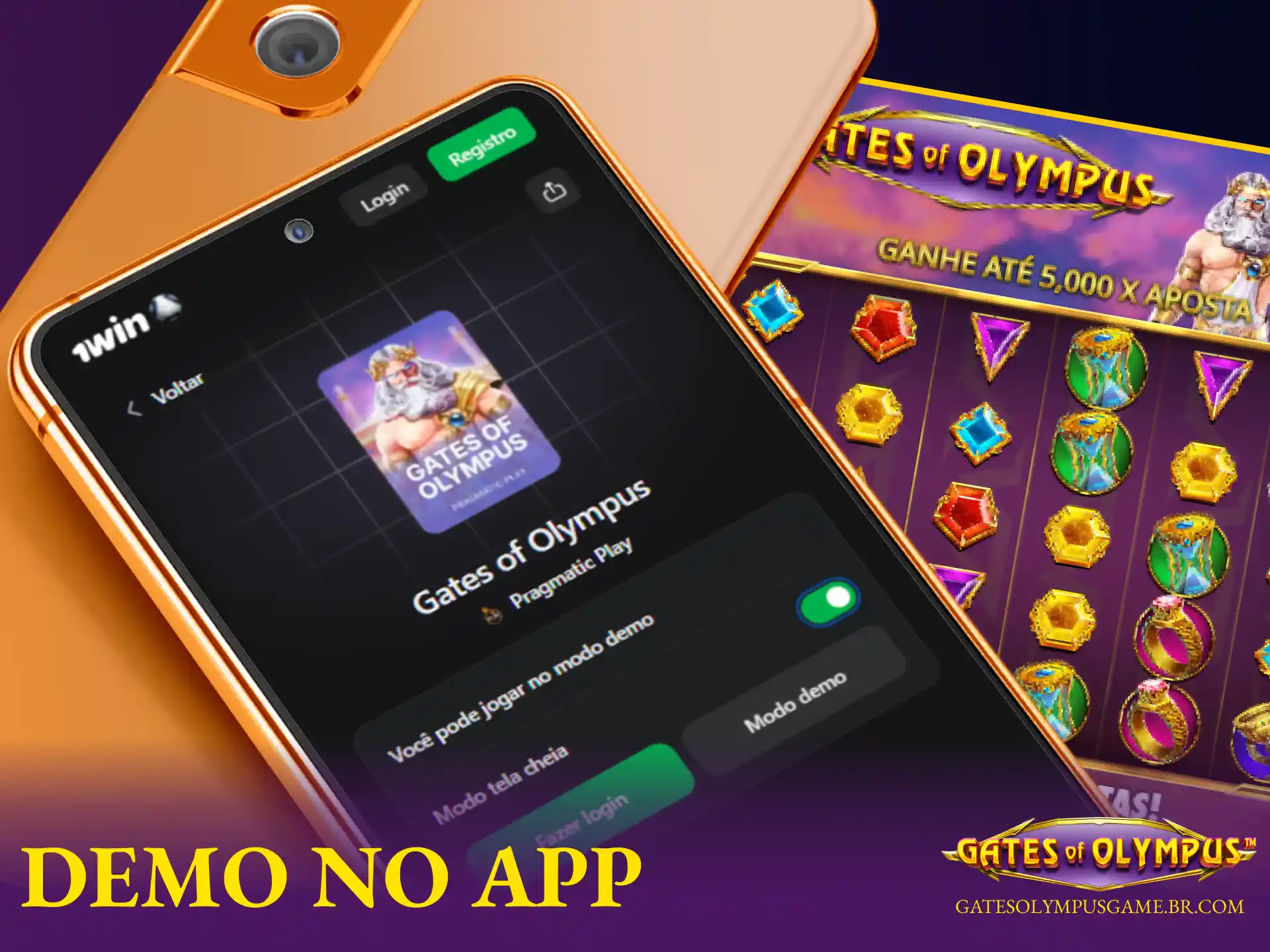 Modo de demonstração gratuita do jogo Gates of Olympus disponível diretamente na aplicação móvel.