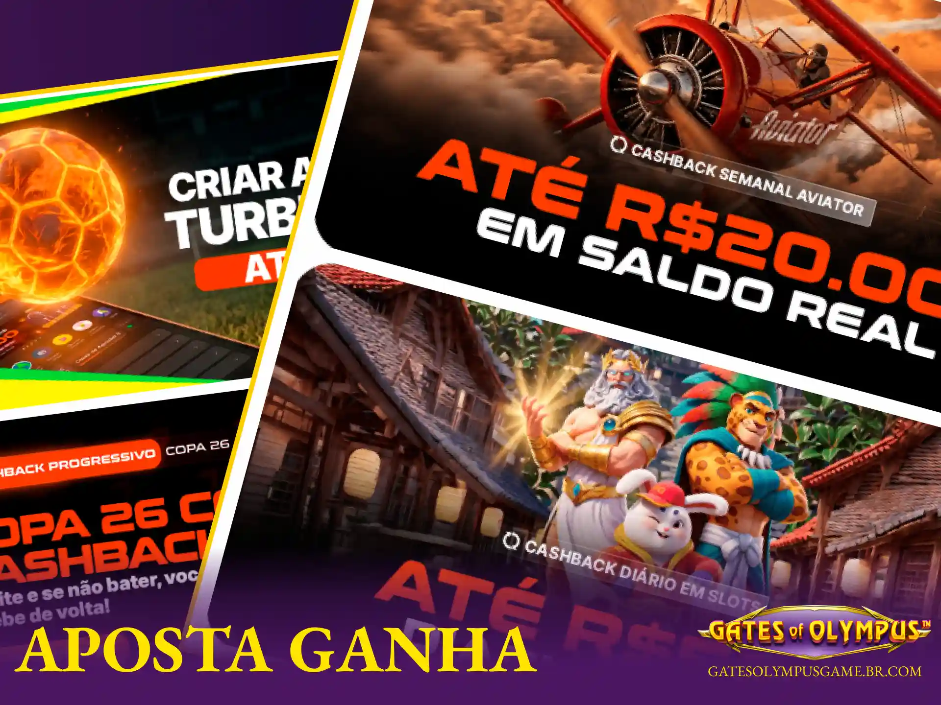 Rodadas grátis e bônus de depósito na Aposta Ganha para jogar Gates of Olympus no Brasil.