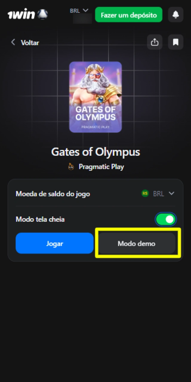 Acesso ao botão de demonstração gratuita do jogo Gates of Olympus na página.