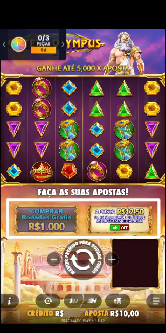 Seleção entre jogar no modo de demonstração grátis ou apostar com dinheiro real no Gates of Olympus.