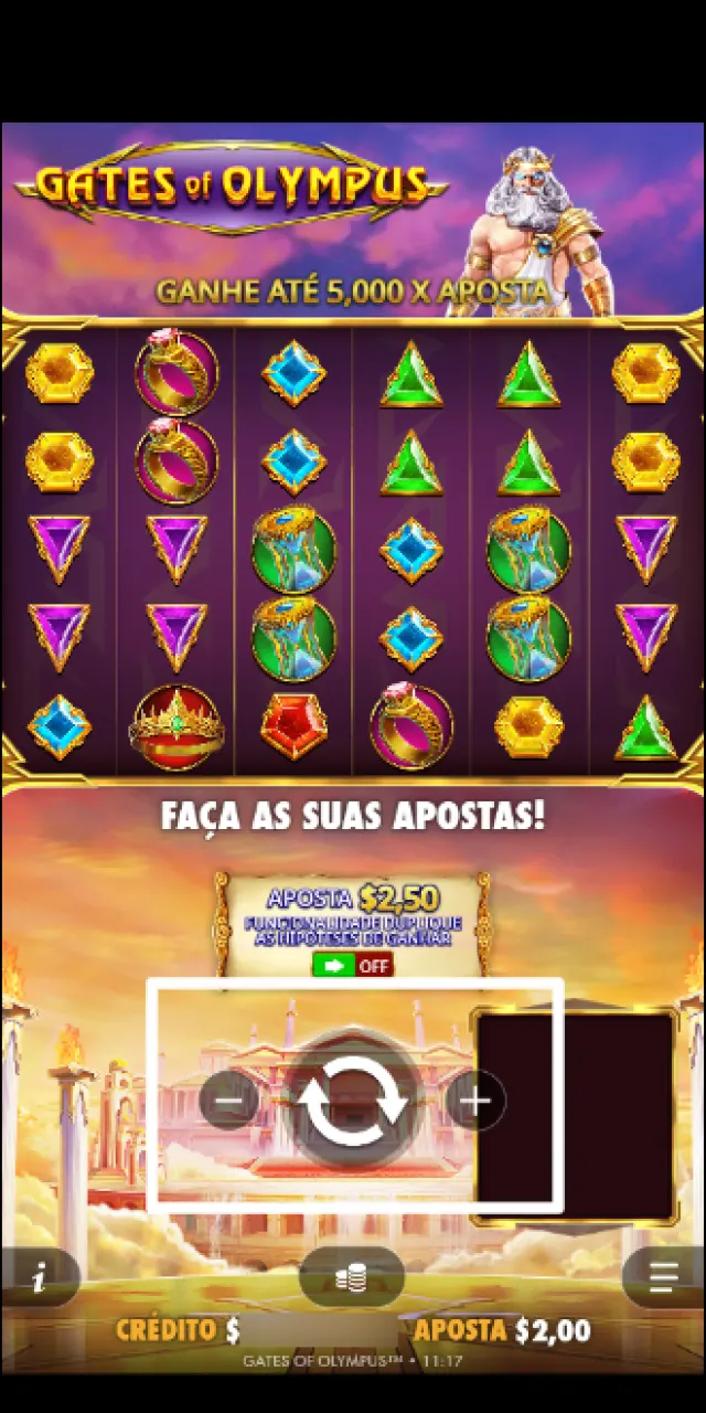 Clique no botão para girar os bobinas ou configuração do modo de jogo automático no Gates of Olympus.